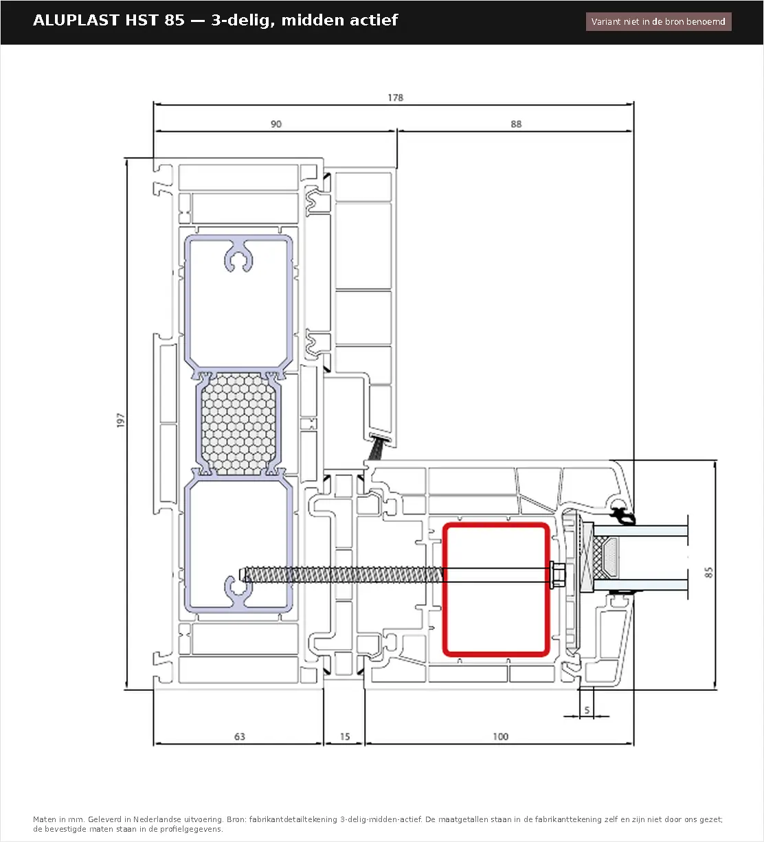 Detailtekening 3-delig, midden actief van Aluplast HST 85, blad 1