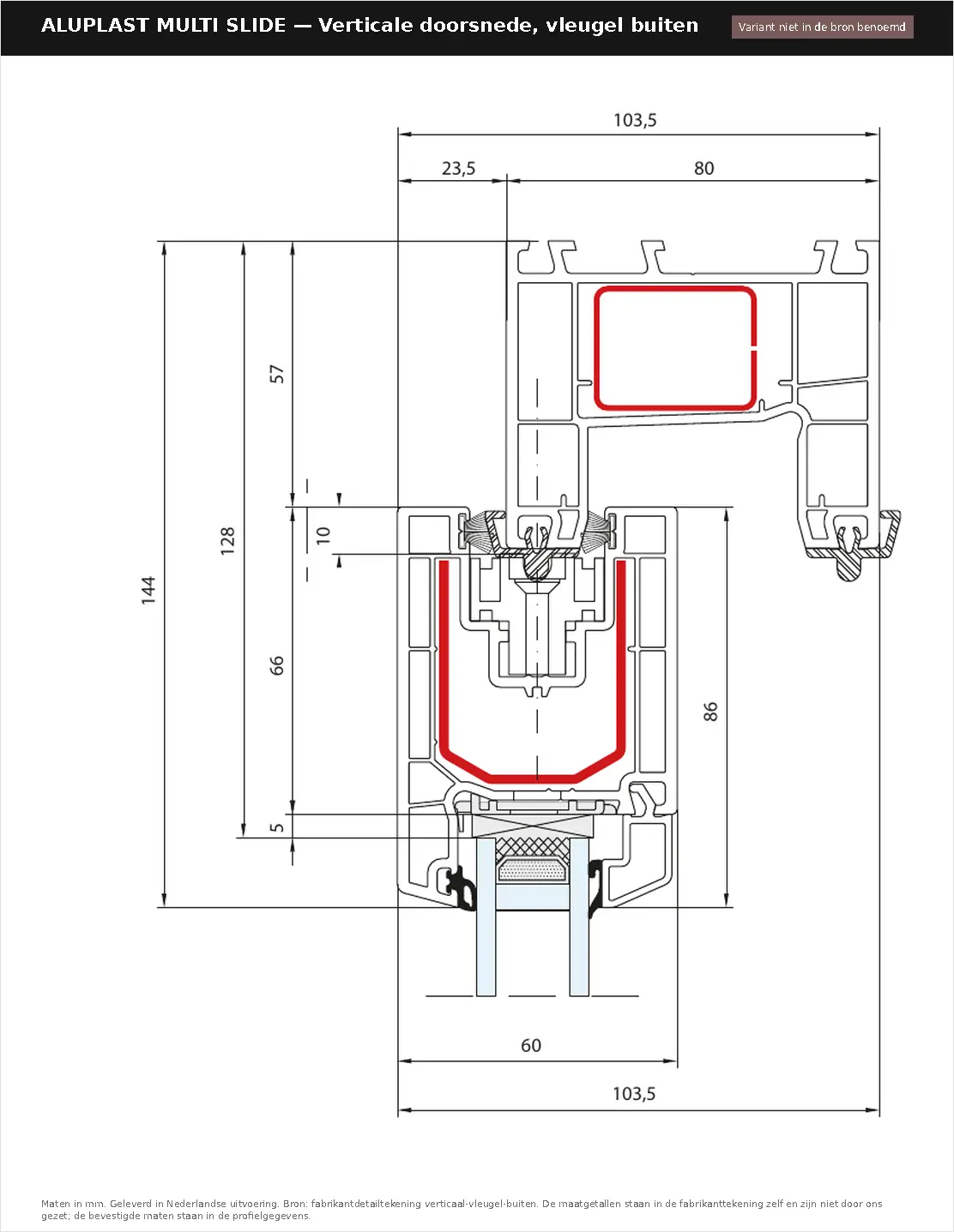 Detailtekening Verticale doorsnede, vleugel buiten van Aluplast Multi Slide, blad 1