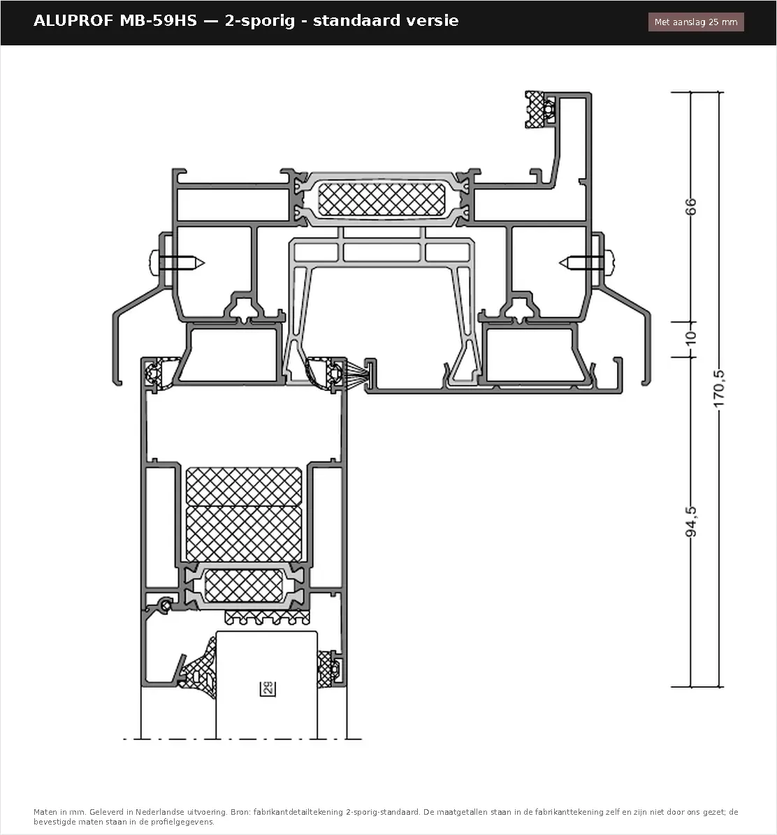 Detailtekening 2-sporig - standaard versie — met aanslag 25 mm van Aluprof MB-59HS, blad 1