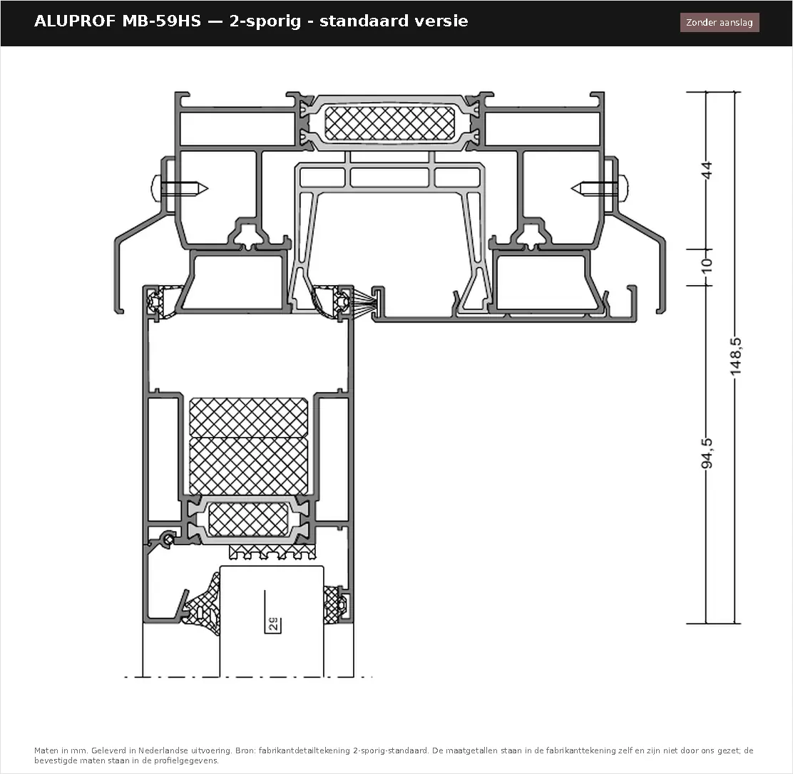 Detailtekening 2-sporig - standaard versie — zonder aanslag van Aluprof MB-59HS, blad 1