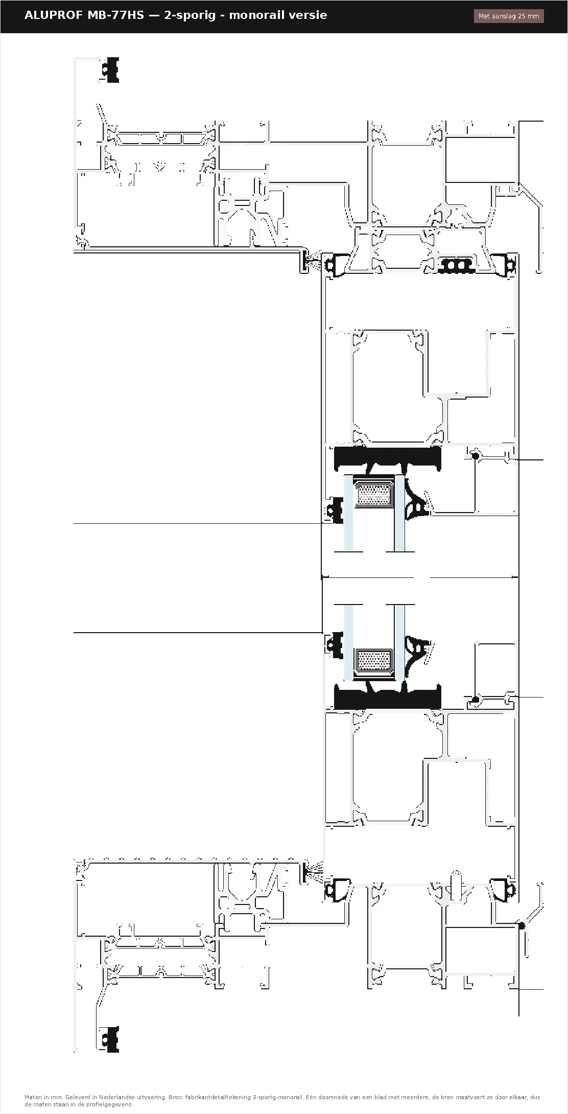 Detailtekening 2-sporig - monorail versie — met aanslag 25 mm van Aluprof MB-77HS, blad 1