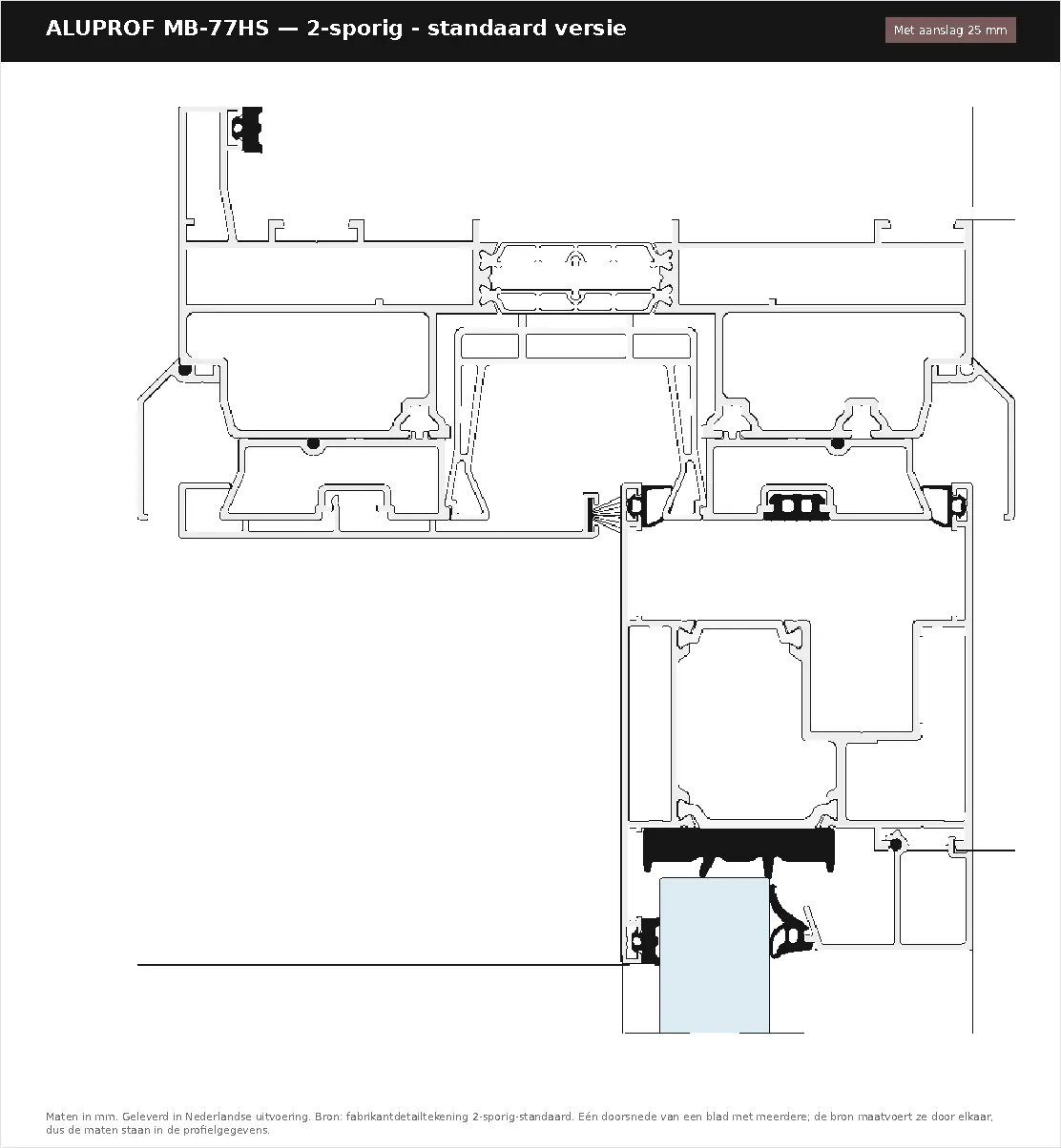 Detailtekening 2-sporig - standaard versie — met aanslag 25 mm van Aluprof MB-77HS, blad 1