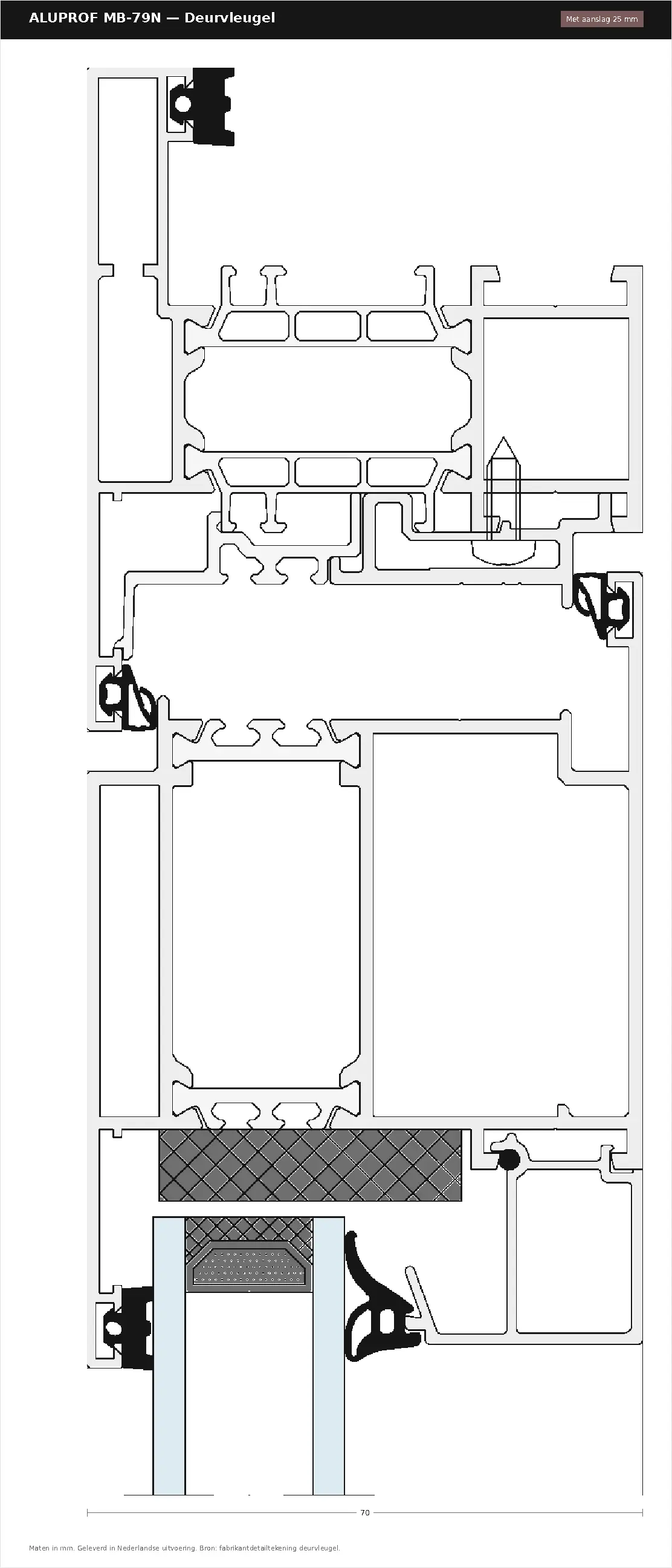 Detailtekening Deurvleugel — met aanslag 25 mm van Aluprof MB-79N, blad 1