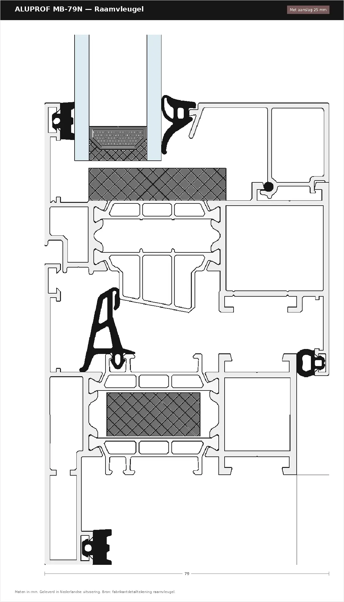 Detailtekening Raamvleugel — met aanslag 25 mm van Aluprof MB-79N, blad 1