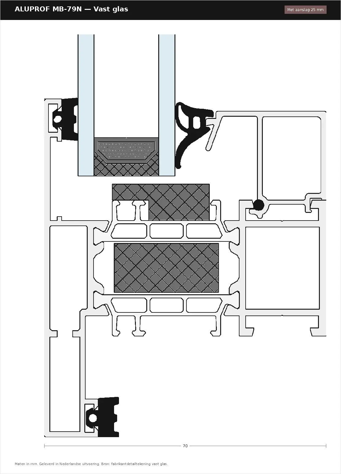 Detailtekening Vast glas — met aanslag 25 mm van Aluprof MB-79N, blad 1