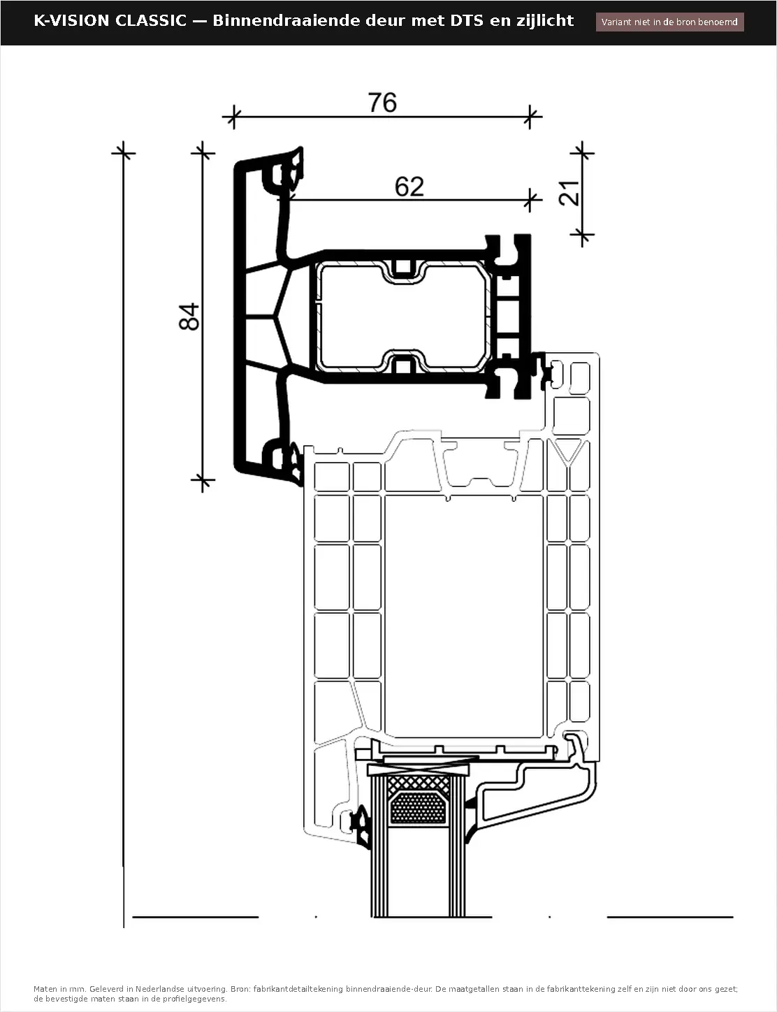 Detailtekening Binnendraaiende deur met DTS en zijlicht van K-vision Classic, blad 1