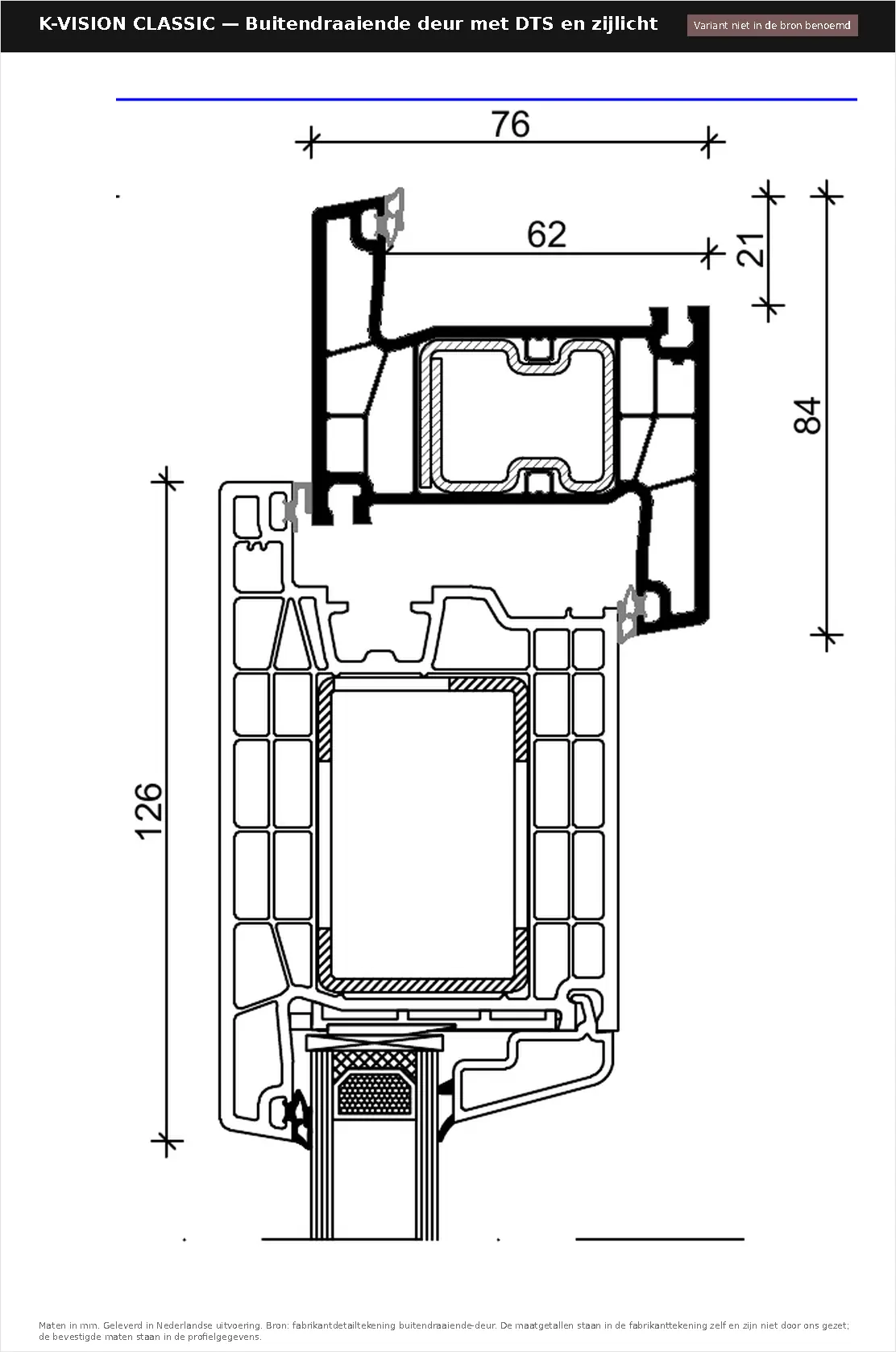 Detailtekening Buitendraaiende deur met DTS en zijlicht van K-vision Classic, blad 1