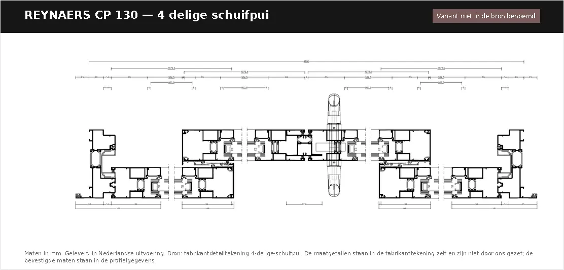 Detailtekening 4 delige schuifpui van Reynaers ConceptPatio 130, blad 1