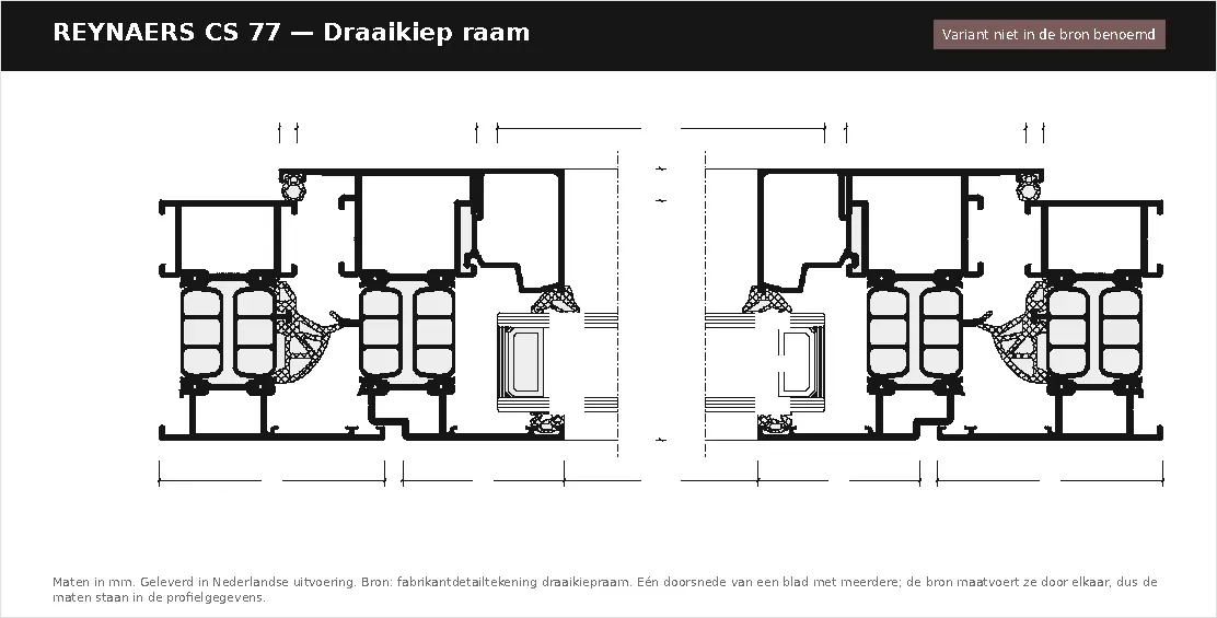 Detailtekening Draaikiep raam (onbenoemde variant) van Reynaers ConceptSystem 77, blad 1