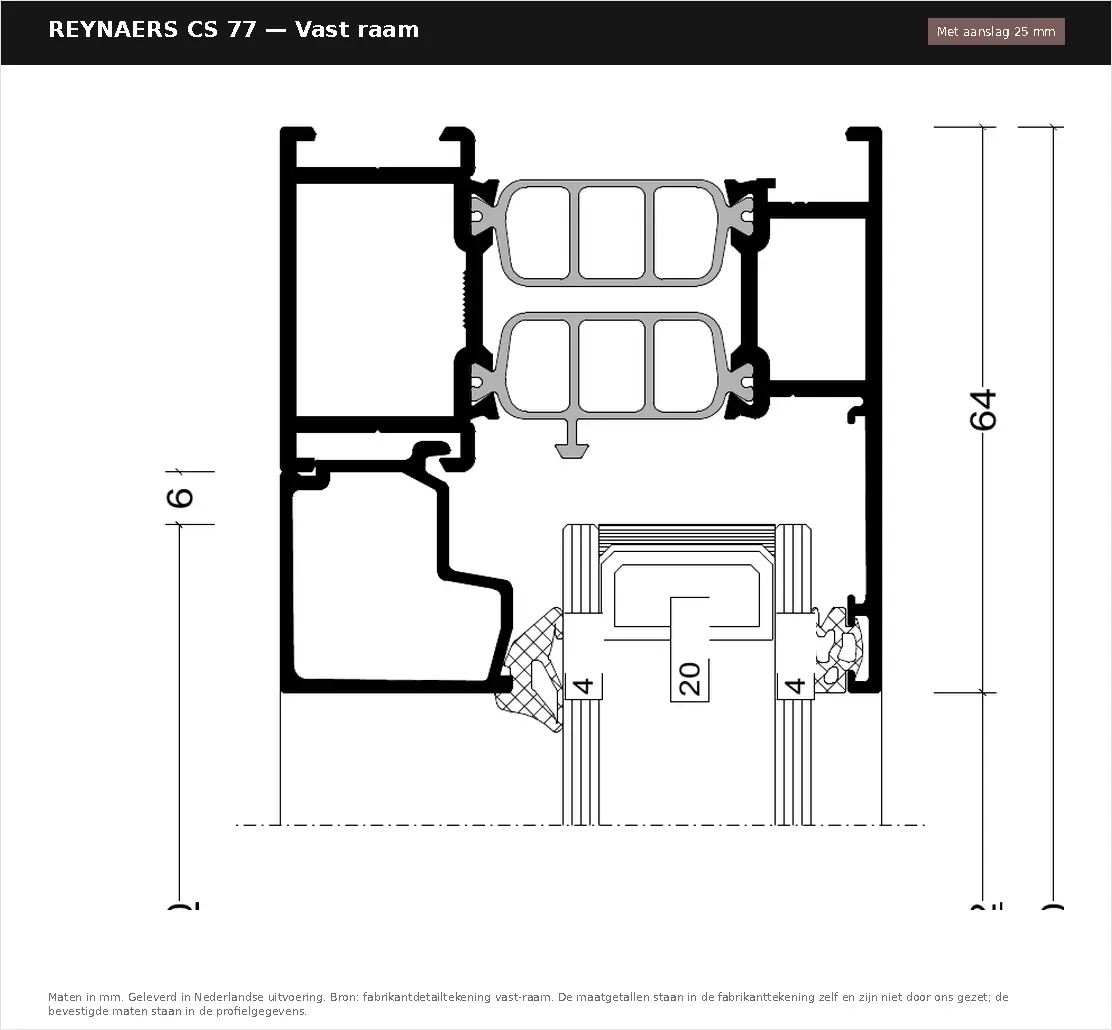 Detailtekening Vast raam van Reynaers ConceptSystem 77, blad 1