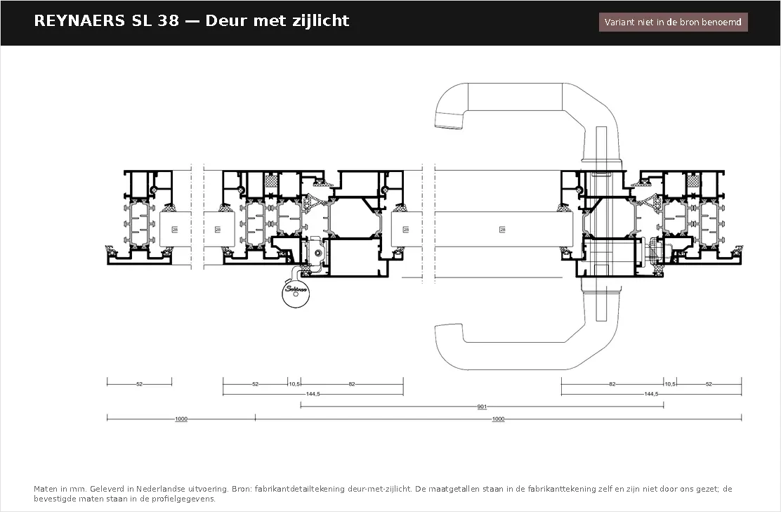 Detailtekening Deur met zijlicht van Reynaers SlimLine 38, blad 1