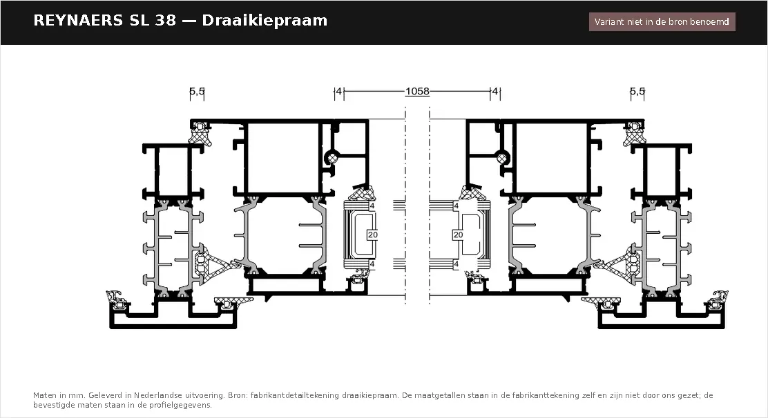 Detailtekening Draaikiepraam van Reynaers SlimLine 38, blad 1