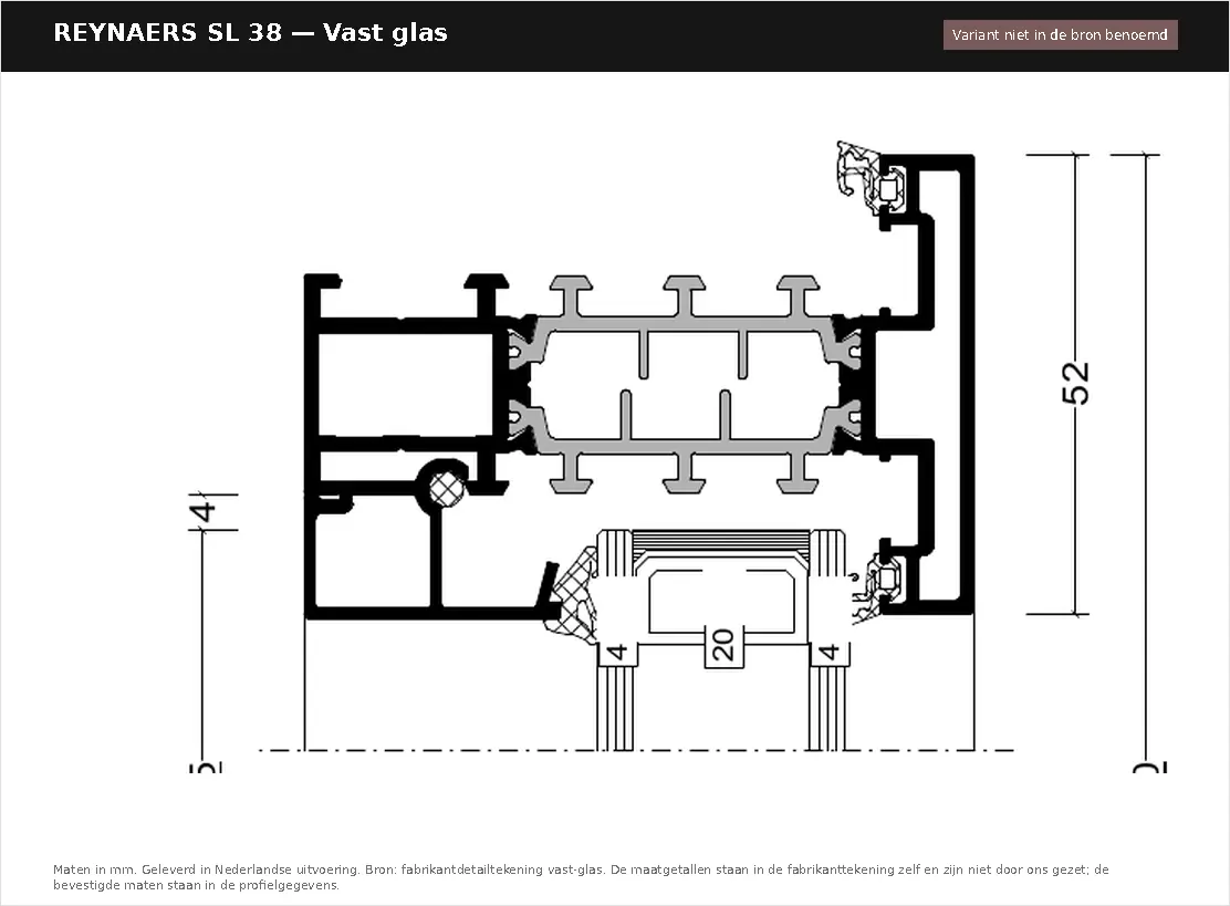 Detailtekening Vast glas van Reynaers SlimLine 38, blad 1