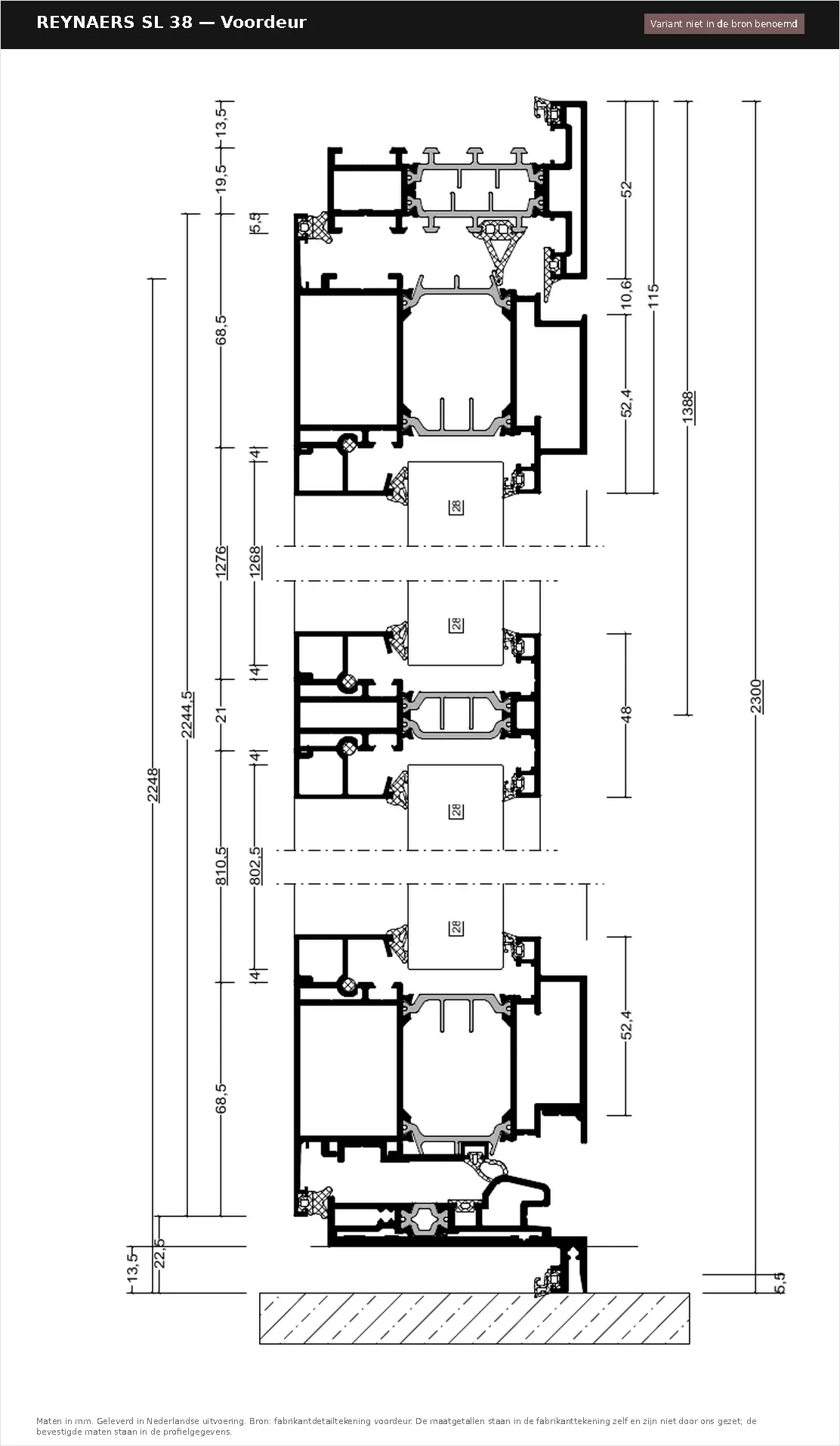 Detailtekening Voordeur van Reynaers SlimLine 38, blad 1