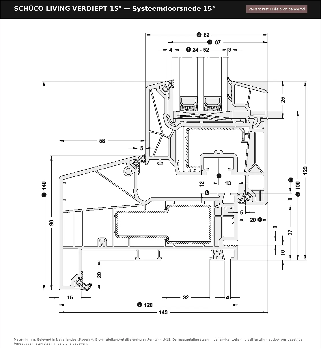 Detailtekening Systeemdoorsnede 15° van Schüco LivIng Verdiept 15, blad 1