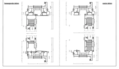 Verticale doorsnede Aluprof MB-59HS 2-sporig met aanslag, bewegend en vast deel, kader 120 mm, 170,5 en 152,5 mm