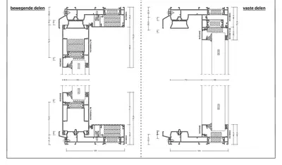 Verticale doorsnede Aluprof MB-59HS monorail zonder aanslag, schuivend en vast deel, 133,9 en 115,9 mm