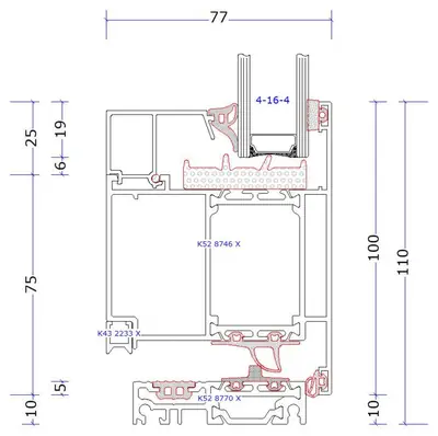 Doorsnede MB-86N onderdorpel met aluminium drempel van 10 mm, deur naar buiten draaiend