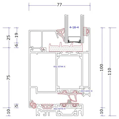 Doorsnede MB-86N onderdorpel met aluminium drempel van 10 mm, deur naar binnen draaiend